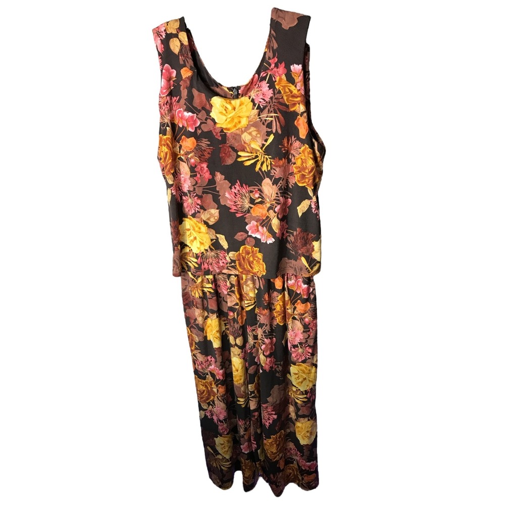 Lemon Way‎ Brown Yellow Floral Pattern Capri Length Jumper Womens Large